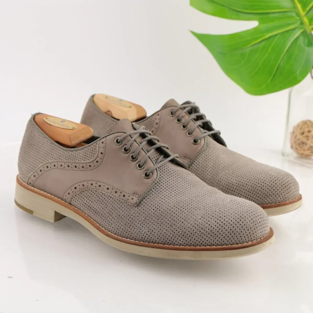 Johnston Murphy Mens Campton Saddle Oxford Size 9.5 M Tan Perf Suede Dress Shoes